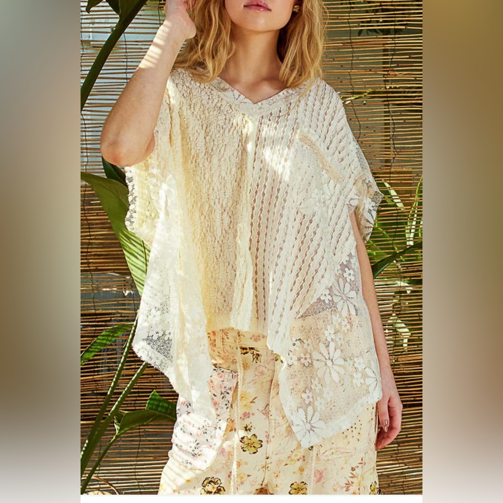 Boutique Lace Patchwork V-Neck Tee - image 4